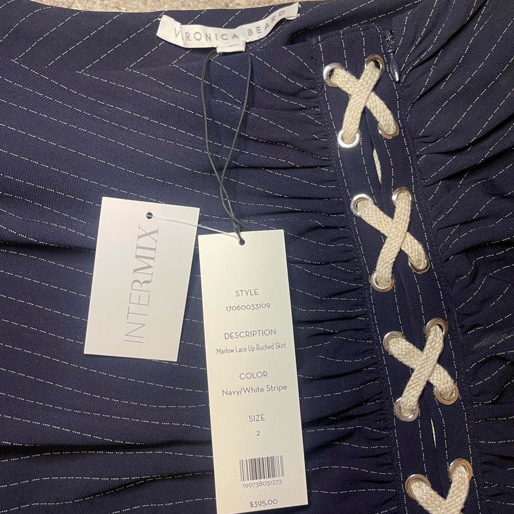 Veronica Beard Navy Pencil Skirt with White Stripes - Picture 4 of 6